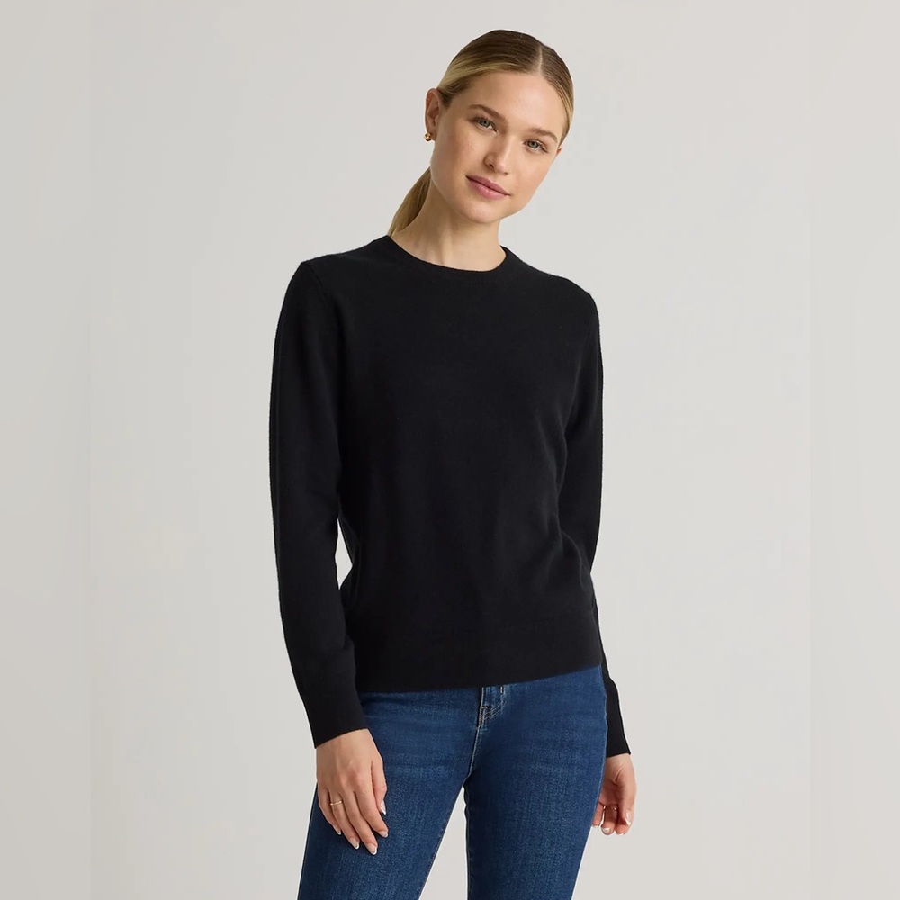 Quince Black “Mongolian Cashmere Crewneck Sweater”